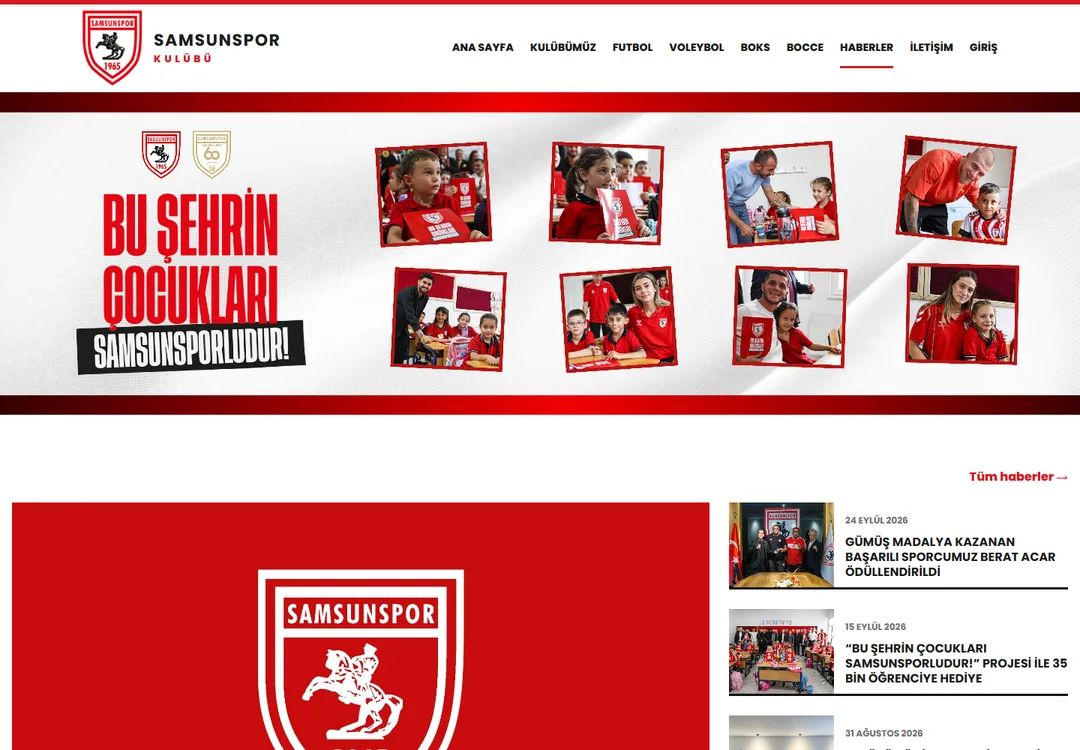 Samsunspor Kulübü web sitesinin ekran görüntüsü